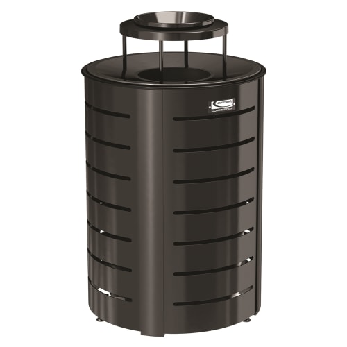 Suncast Commercial 35 Gallon Outdoor Decorative Metal Trash Can with Metal Lid, Black